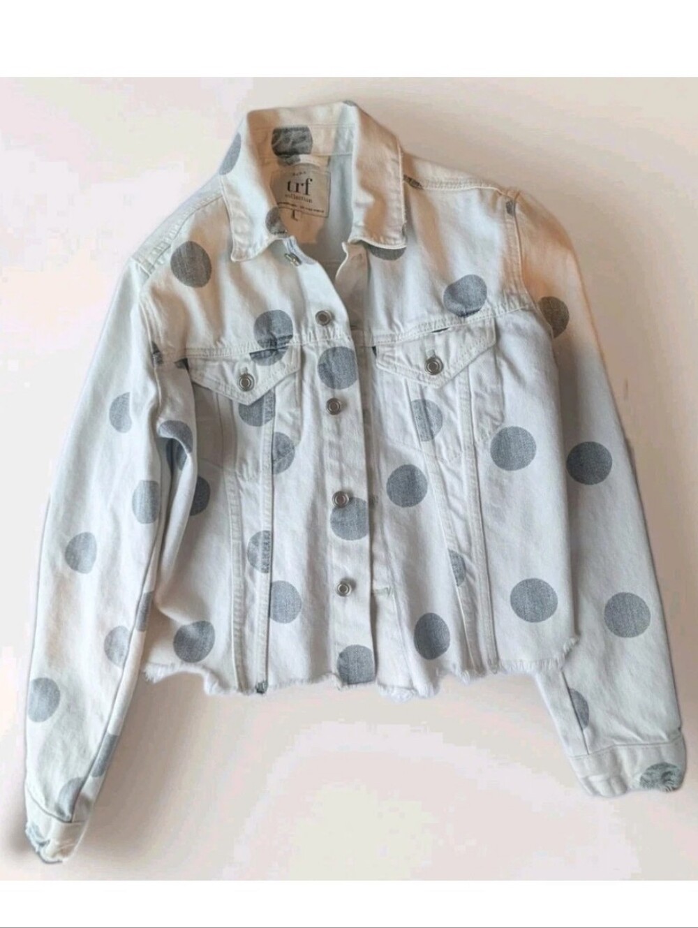 Zara TRF Cropped Polka Dot Denim Jacket M